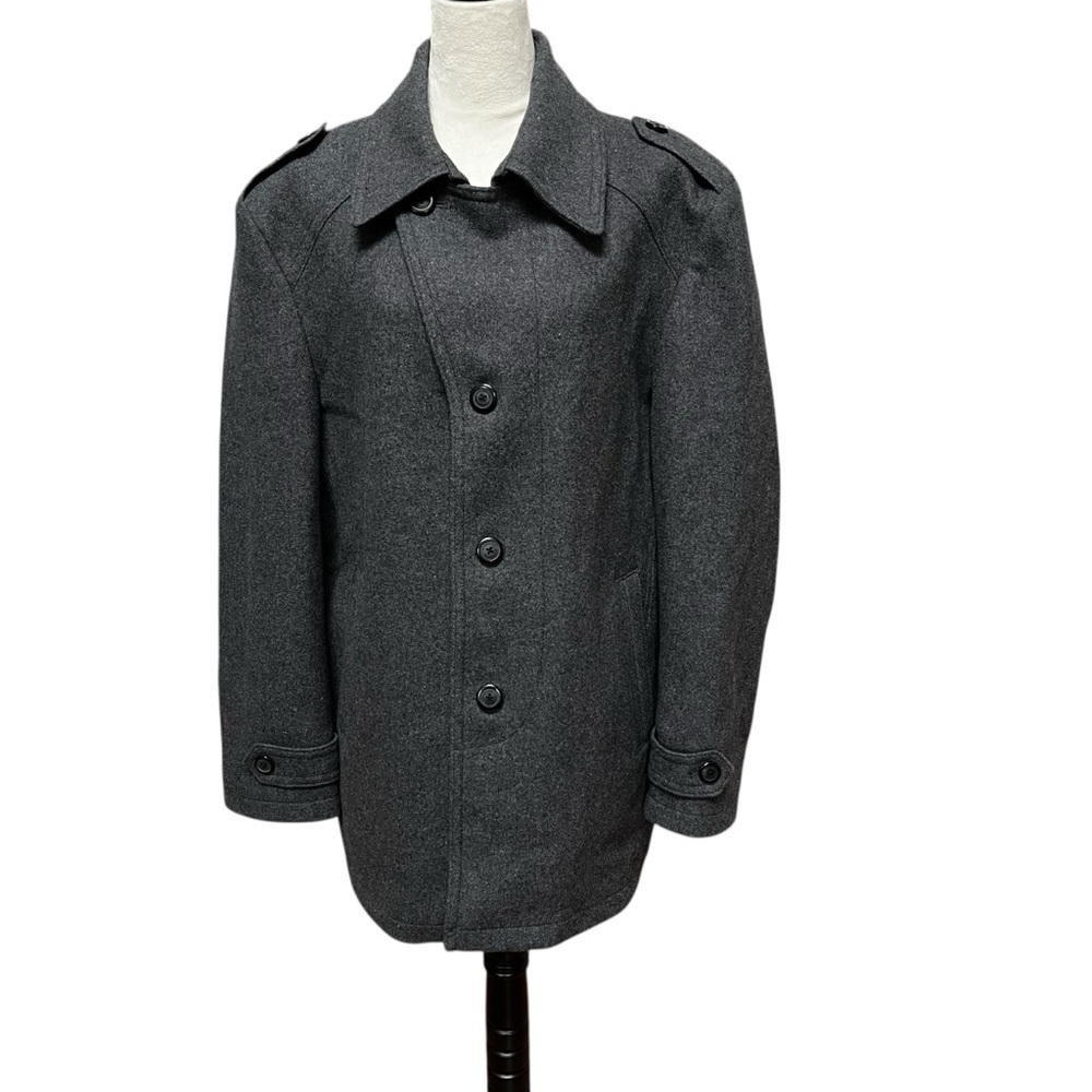 London Fog Men’s XL Charcoal Gray Classic Pea Coat Jacket Wool Vintage